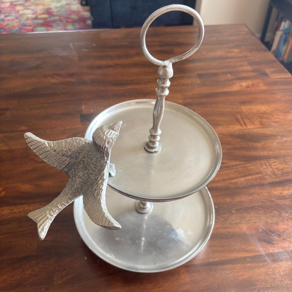 Silver Metal 2-Tier Bird Serving Stand
